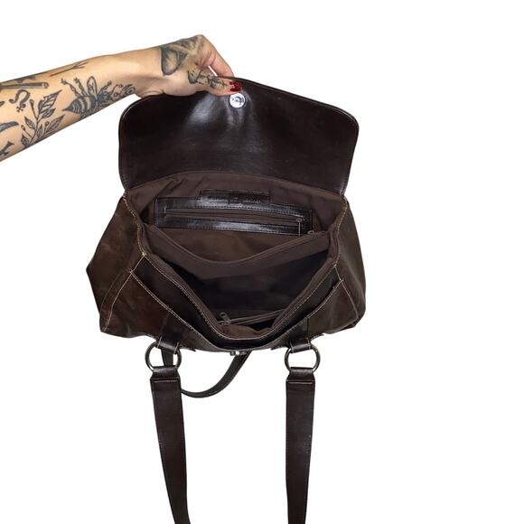 Wilsons Leather Brown O Ring Shoulder Hand Bag Grunge Burnout - Picture 5 of 8